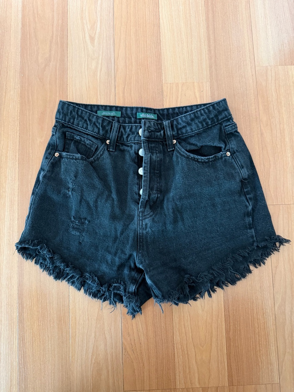 Wild Fable Black Denim Shorts High Rise Frayed Hem Distressed